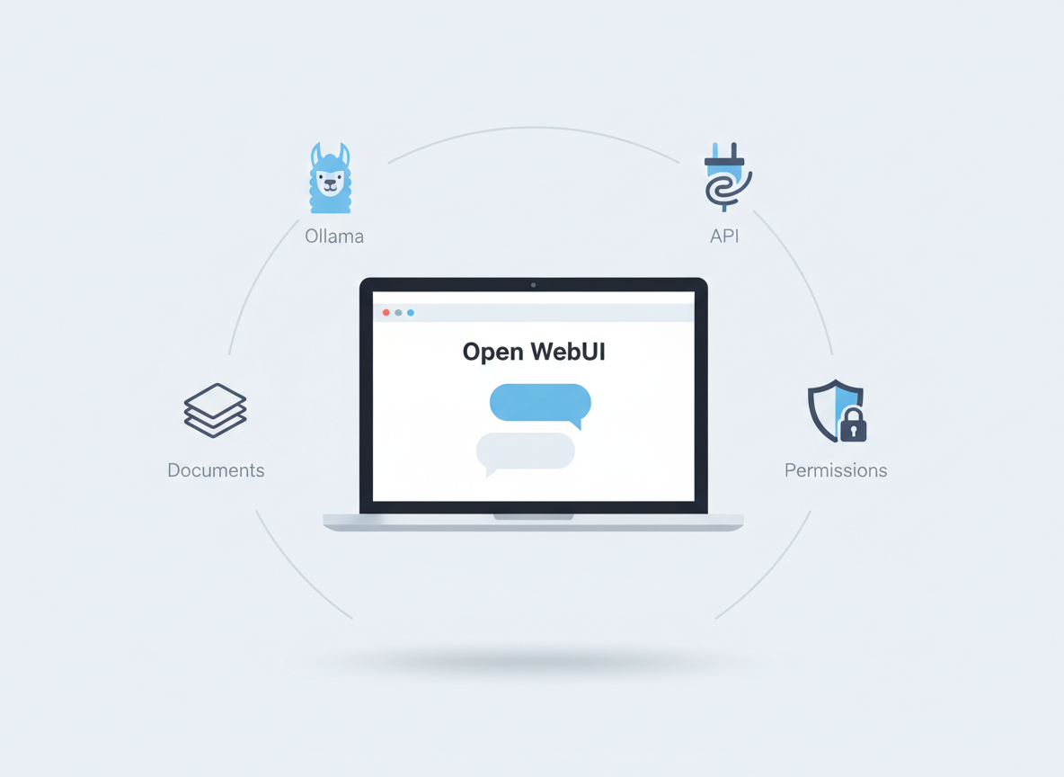 Diagram of how Open WebUI connects a user to AI models and documents for RAG.